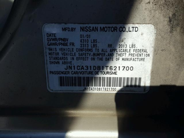 JN1CA31D81T621700 - 2001 NISSAN MAXIMA GXE TAN photo 10