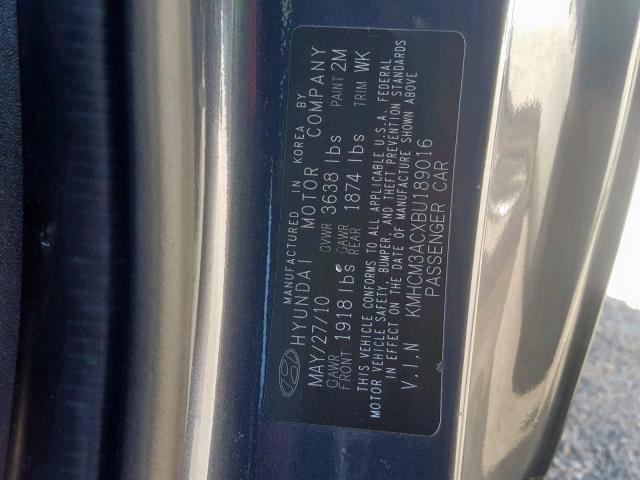 KMHCM3ACXBU189016 - 2011 HYUNDAI ACCENT GL BLUE photo 10