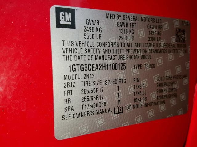 1GTG5CEA2H1100125 - 2017 GMC CANYON SLE RED photo 10