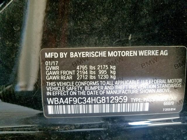 WBA4F9C34HG812959 - 2017 BMW 430XI GRAN BLACK photo 10