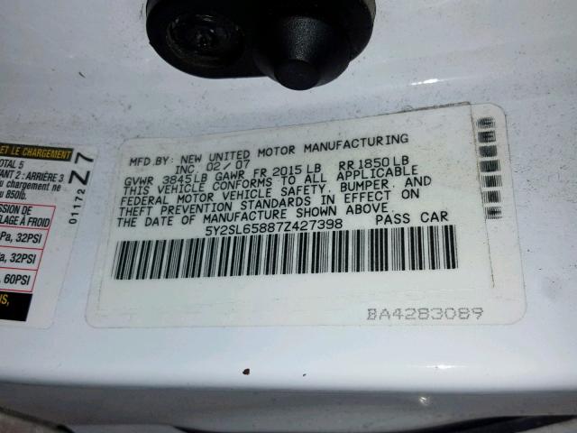 5Y2SL65887Z427398 - 2007 PONTIAC VIBE WHITE photo 10