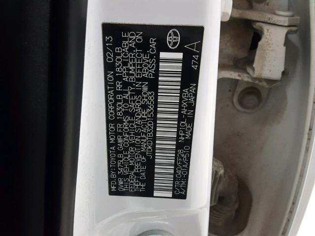 JTDKDTB32D1536583 - 2013 TOYOTA PRIUS C WHITE photo 10