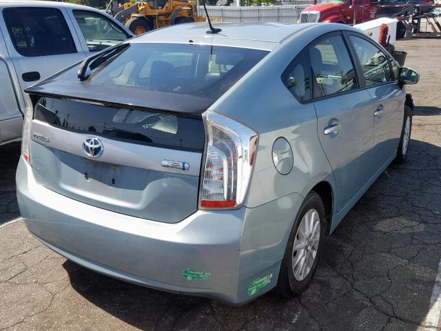 JTDKN3DP9C3019006 - 2012 TOYOTA PRIUS PLUG TURQUOISE photo 4