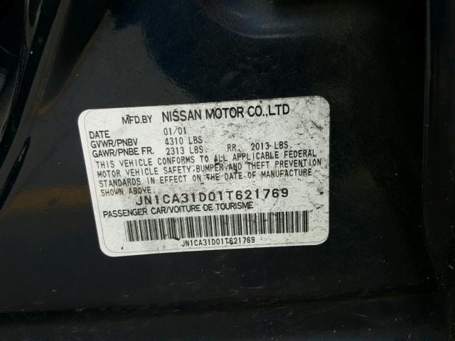 JN1CA31D01T621769 - 2001 NISSAN MAXIMA GXE BLUE photo 10