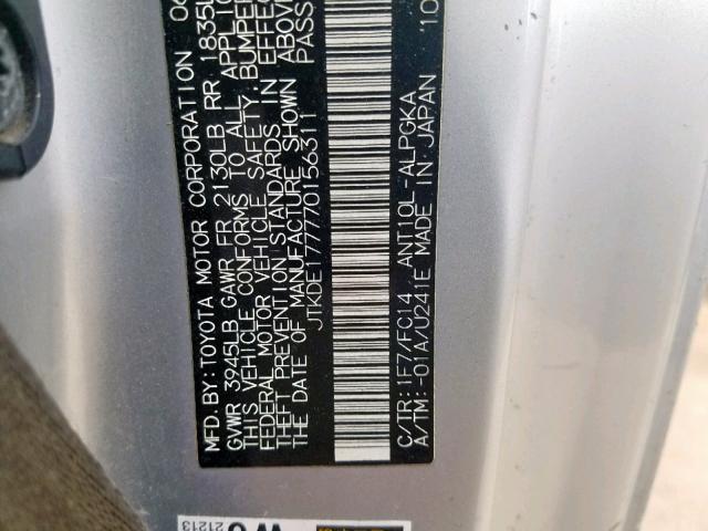 JTKDE177770156311 - 2007 TOYOTA SCION TC თეთრი ფოტო 10