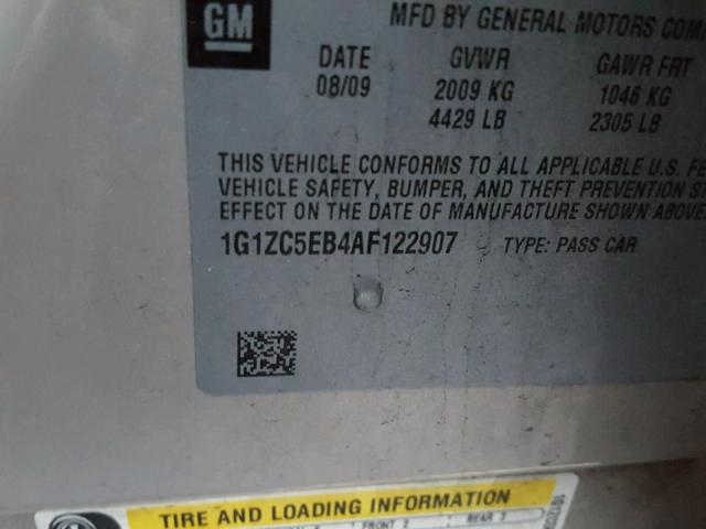 1G1ZC5EB4AF122907 - 2010 CHEVROLET MALIBU 1LT TAN photo 10