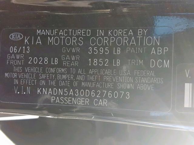 KNADN5A30D6276073 - 2013 KIA RIO EX BLACK photo 10