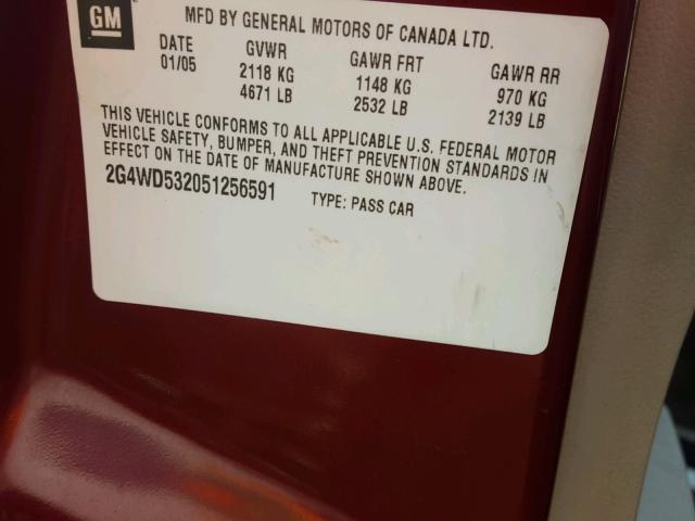 2G4WD532051256591 - 2005 BUICK LACROSSE C BURGUNDY photo 10