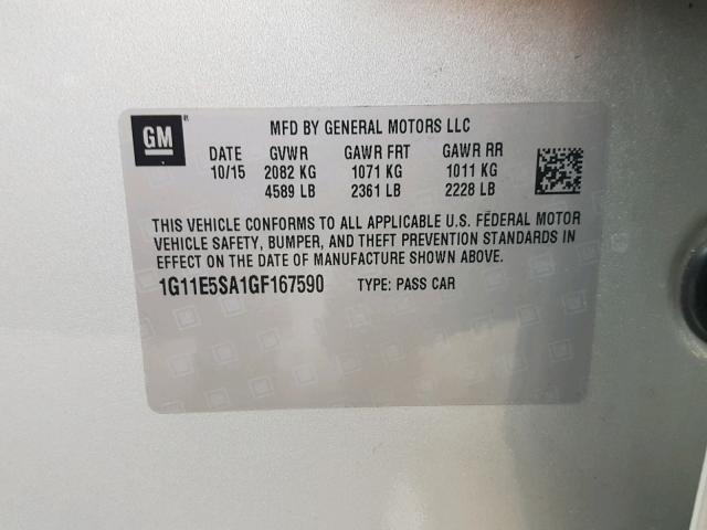 1G11E5SA1GF167590 - 2016 CHEVROLET MALIBU LIM ვერცხლისფერი ფოტო 10