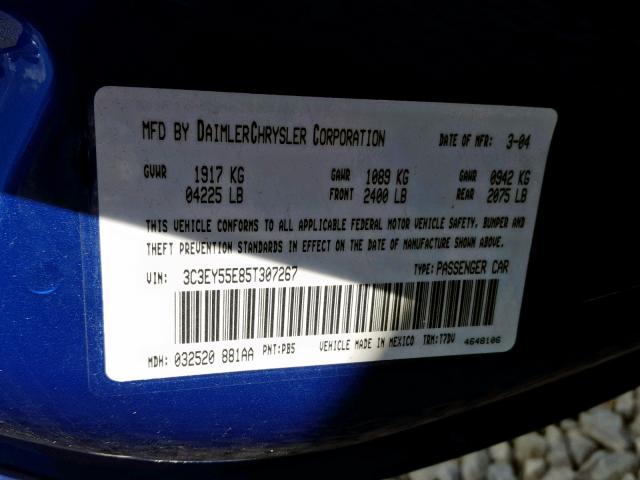 3C3EY55E85T307267 - 2005 CHRYSLER PT CRUISER BLUE photo 10