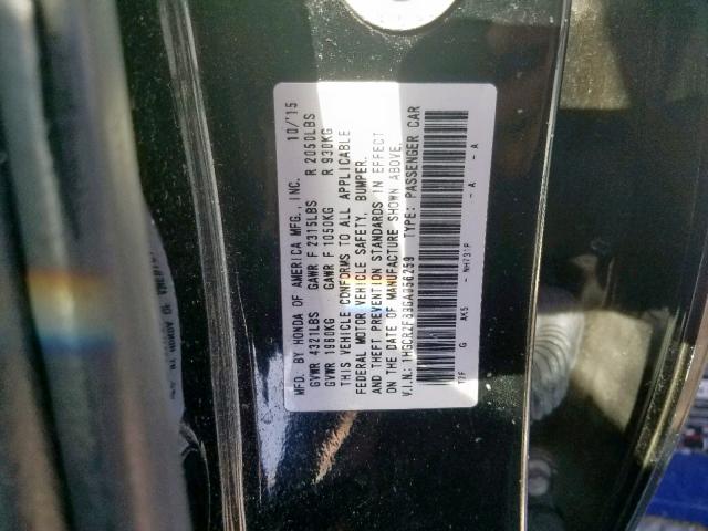 1HGCR2F89GA056259 - 2016 HONDA ACCORD EXL BLACK photo 10