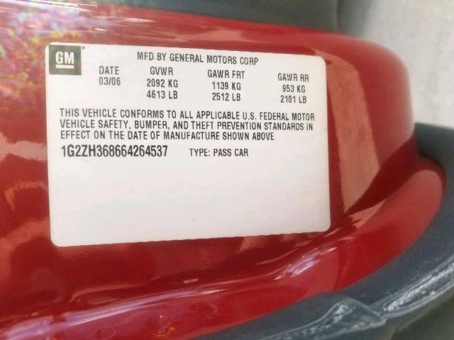 1G2ZH368664264537 - 2006 PONTIAC G6 GT RED photo 10