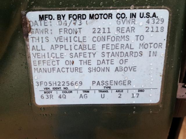 3F05H225669 - 1973 FORD MUSTANG MA GREEN photo 10