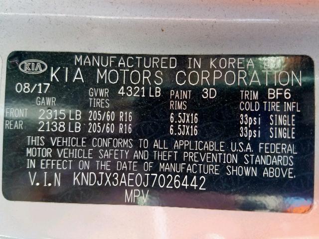 KNDJX3AE0J7026442 - 2018 KIA SOUL EV + SILVER photo 10