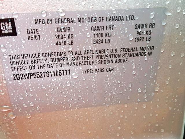 2G2WP552781106771 - 2008 PONTIAC GRAND PRIX Արծաթագույն լուսանկար 10