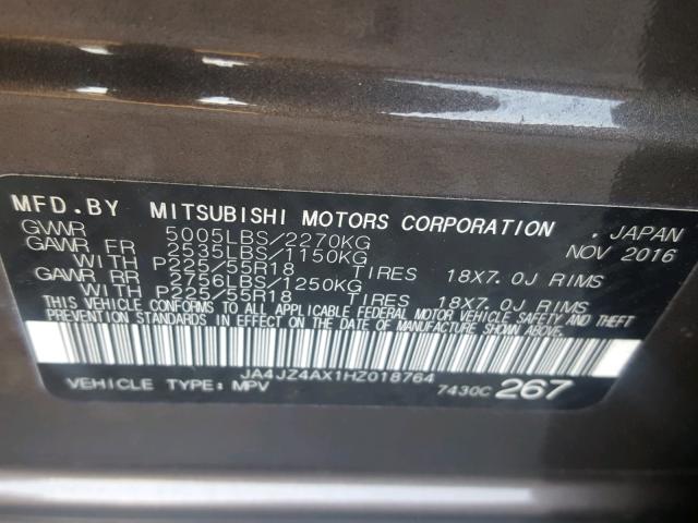 JA4JZ4AX1HZ018764 - 2017 MITSUBISHI OUTLANDER BROWN photo 10