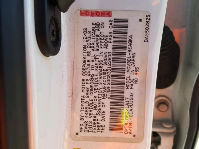 JTHBF30G830123800 - 2003 LEXUS ES 300 WHITE photo 10