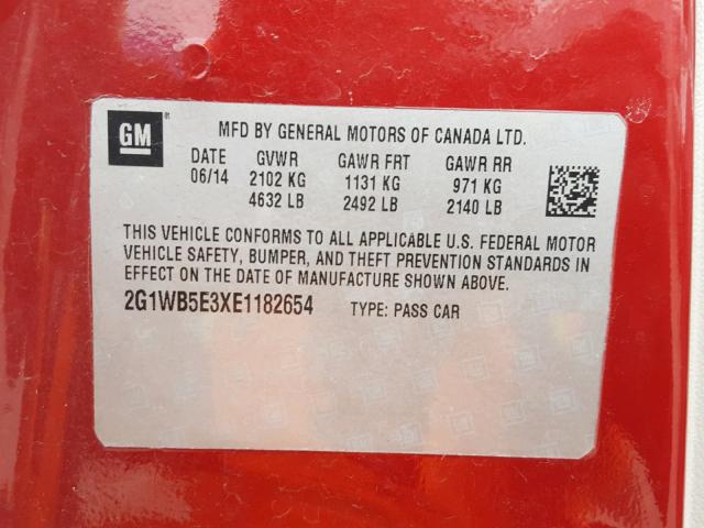 2G1WB5E3XE1182654 - 2014 CHEVROLET IMPALA LIM RED photo 10