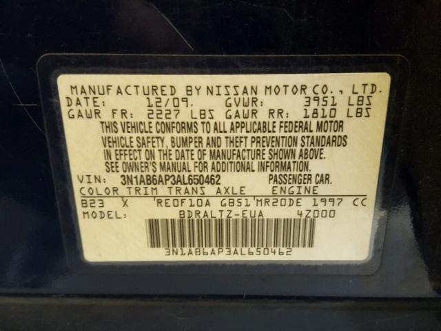 3N1AB6AP3AL650462 - 2010 NISSAN SENTRA 2.0 BLUE photo 10