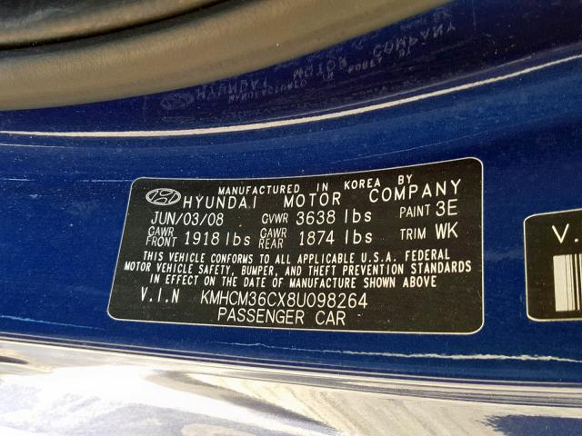 KMHCM36CX8U098264 - 2008 HYUNDAI ACCENT GS BLUE photo 10