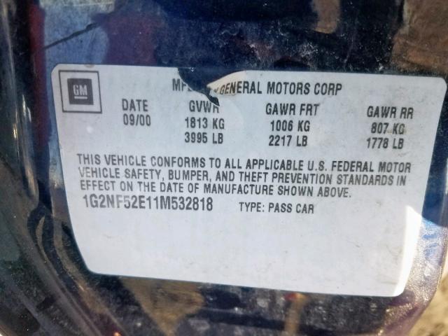 1G2NF52E11M532818 - 2001 PONTIAC GRAND AM S BLUE photo 10