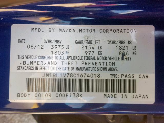 JM1BL1V78C1674018 - 2012 MAZDA 3 I BLUE photo 10