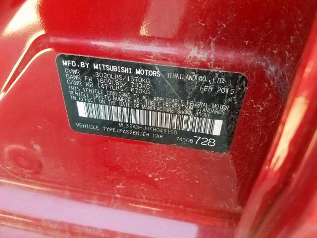 ML32A3HJ5FH043198 - 2015 MITSUBISHI MIRAGE DE RED photo 10