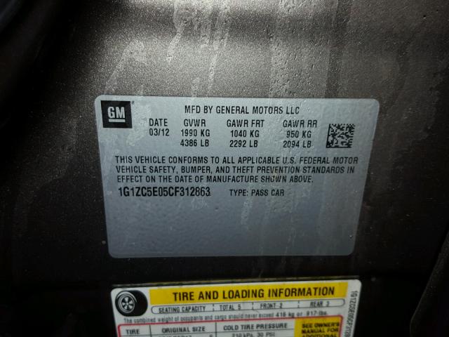 1G1ZC5E05CF312863 - 2012 CHEVROLET MALIBU 1LT GRAY photo 10