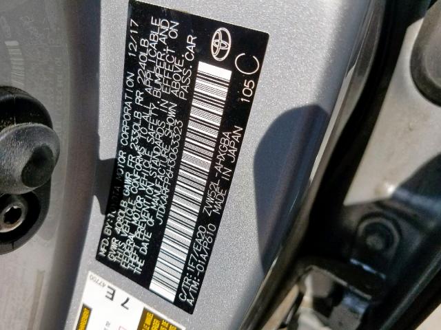 JTDKARFP6H3063323 - 2017 TOYOTA PRIUS PRIM 银色 照片 10