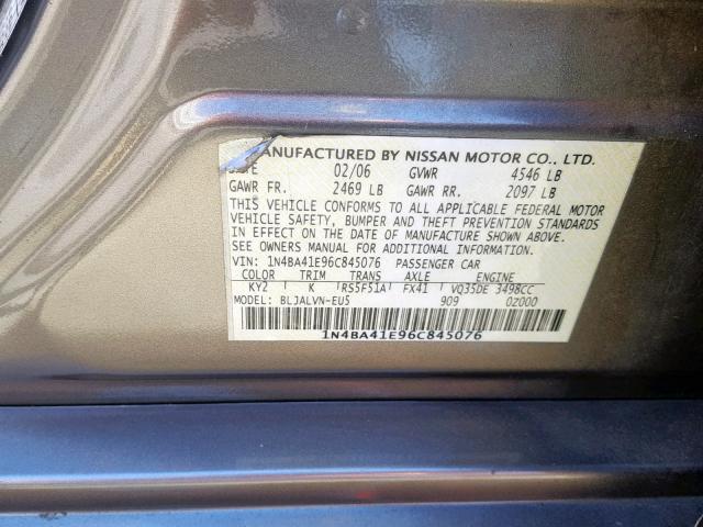 1N4BA41E96C845076 - 2006 NISSAN MAXIMA SE SILVER photo 10