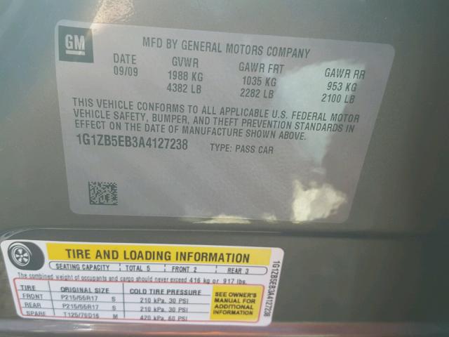 1G1ZB5EB3A4127238 - 2010 CHEVROLET MALIBU LS ნაცრისფერი ფოტო 10