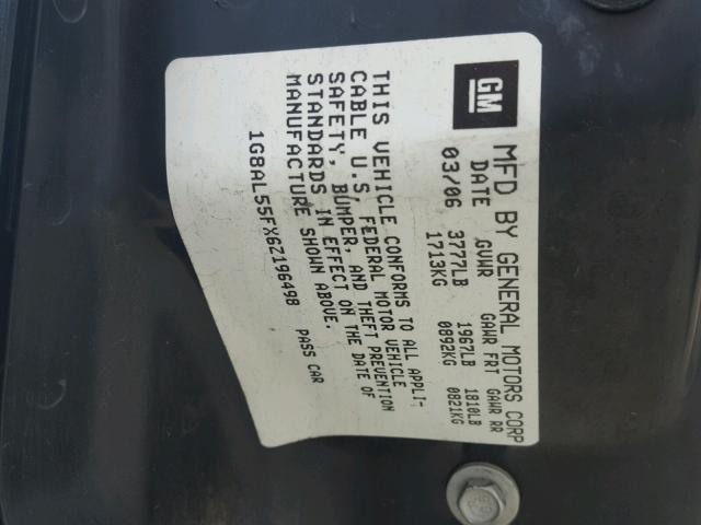 1G8AL55FX6Z196498 - 2006 SATURN ION LEVEL BLACK photo 10