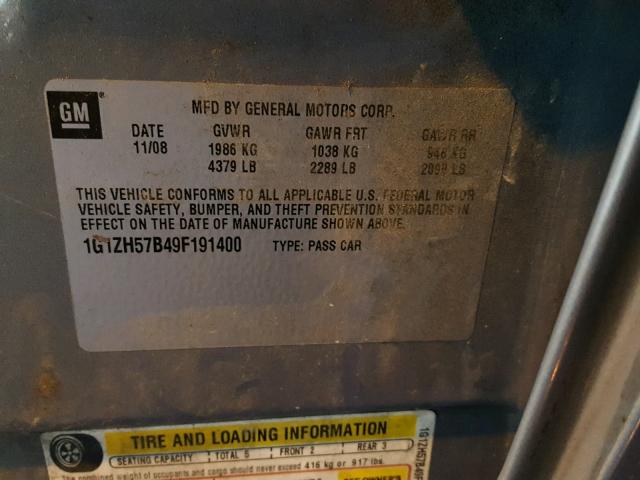 1G1ZH57B49F191400 - 2009 CHEVROLET MALIBU 1LT 银色 照片 10