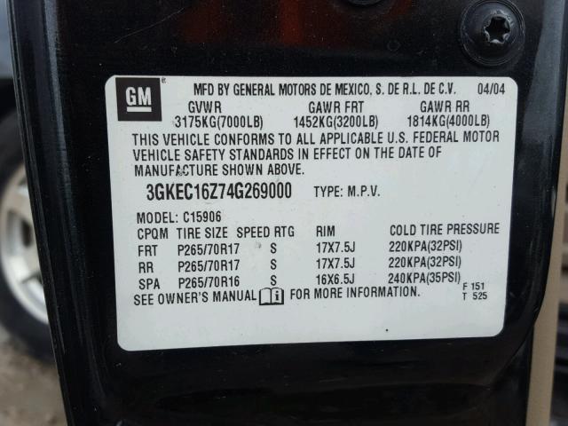 3GKEC16Z74G269000 - 2004 GMC YUKON XL C BLACK photo 10