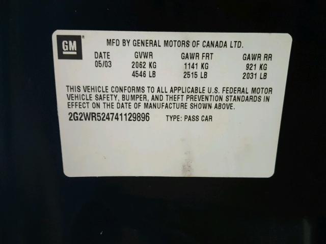 2G2WR524741129896 - 2004 PONTIAC GRAND PRIX BLACK photo 10