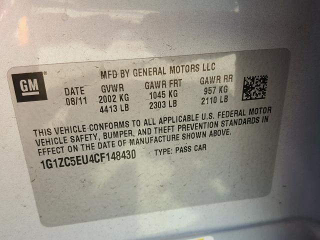 1G1ZC5EU4CF148430 - 2012 CHEVROLET MALIBU 1LT GRAY photo 10