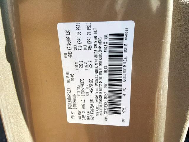 1D7KS28C66J148157 - 2006 DODGE RAM 2500 S ოქროსფერი ფოტო 10