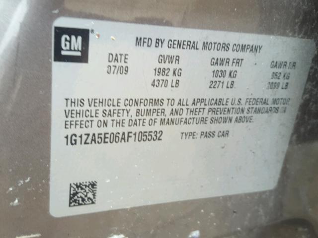 1G1ZA5E06AF105532 - 2010 CHEVROLET MALIBU LS ყავისფერი ფოტო 10