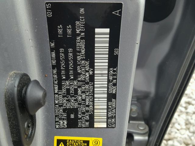 5TDDKRFH2FS140912 - 2015 TOYOTA HIGHLANDER GRAY photo 10