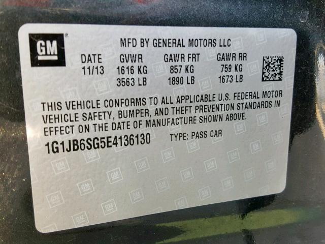 1G1JB6SG5E4136130 - 2014 CHEVROLET SONIC LS CHARCOAL photo 10