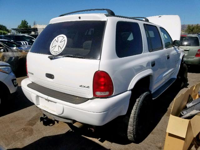 1B4HS28Z31F543169 - 2001 DODGE DURANGO WHITE photo 4