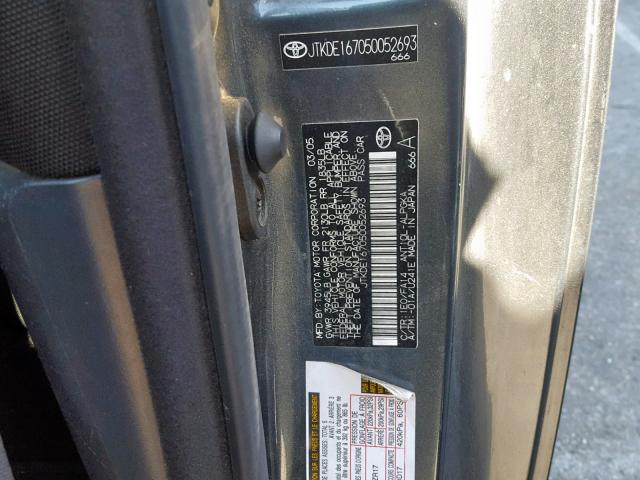 JTKDE167050052693 - 2005 TOYOTA SCION TC გრაფიტი ფოტო 10