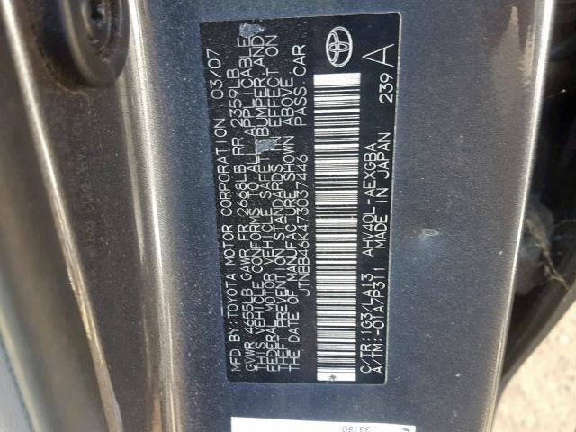 JTNBB46K473037446 - 2007 TOYOTA CAMRY HYBR GRAY photo 10