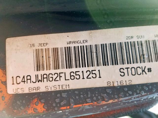 1C4AJWAG2FL651251 - 2015 JEEP WRANGLER S GRAY photo 10