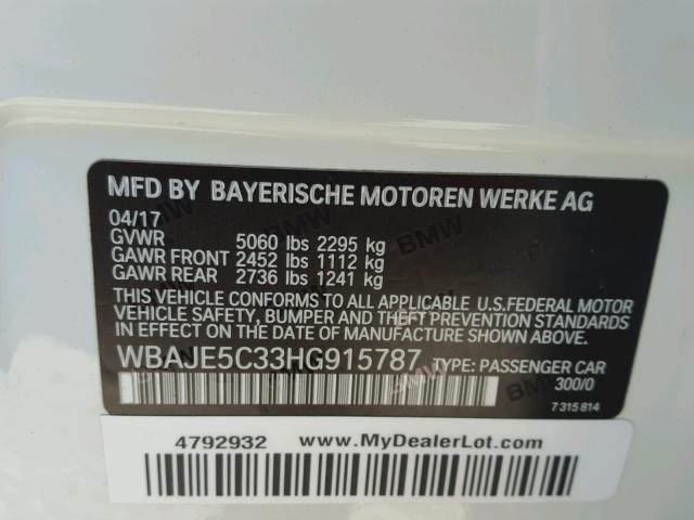 WBAJE5C33HG915787 - 2017 BMW 540 I WHITE photo 10