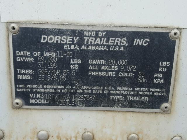 1DTV115261A287687 - 2001 UTILITY TRAILER WHITE photo 10