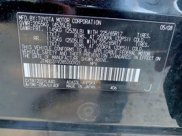 JTMBD31V285200921 - 2008 TOYOTA RAV4 LIMIT BLACK photo 9