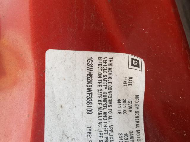 1G3WH52K5WF338109 - 1998 OLDSMOBILE INTRIGUE RED photo 10