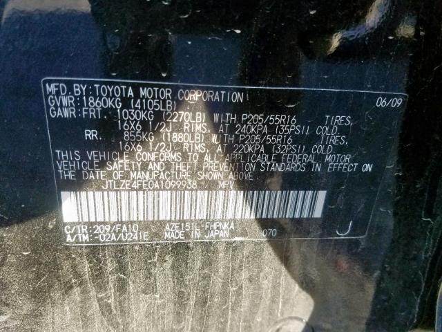 JTLZE4FE0A1099938 - 2010 TOYOTA SCION XB Қара фото 10