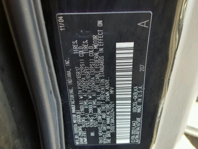 5TDZT38A35S247921 - 2005 TOYOTA SEQUOIA LI BLACK photo 10